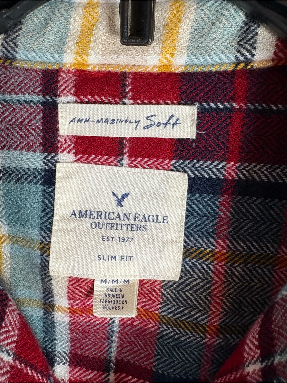 American Eagle Outfitters Red, Yellow & Blue Plaid Button-Down Shirt - Picture 3 of 4